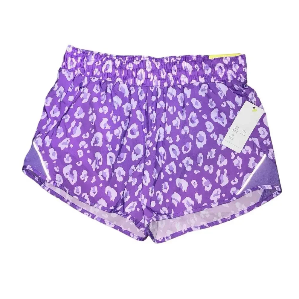 All in Motion Mid Rise Run Light Purple Leopard Shorts Small